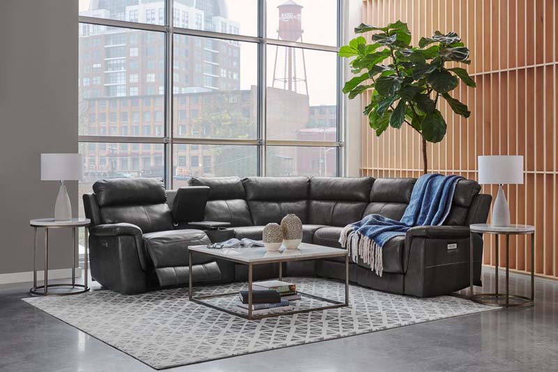 City apartment feel with black leather lounger