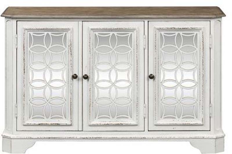Neutral freestanding cabinet with three glass doors