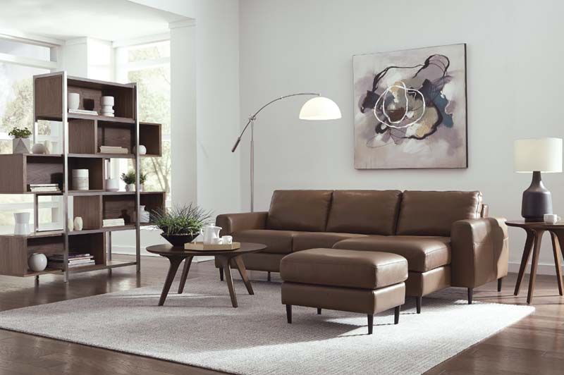 Traditional leather living room with a neutral palette